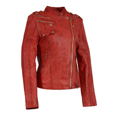 Saturday Night Women's Red Leather Motorcycle Jacket