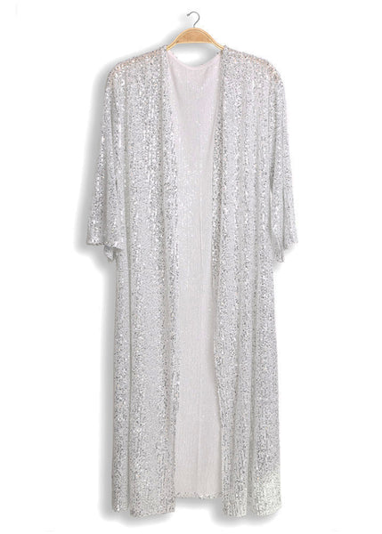 silver sequin kimono festival wear duster boho style 