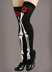 skeleton thigh high socks skull roses goth Halloween Vampire Dracula 
