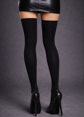 Skull thigh high stockings with skeleton bone design, gothic over the knee socks for punk, emo and dark aesthetic style.
