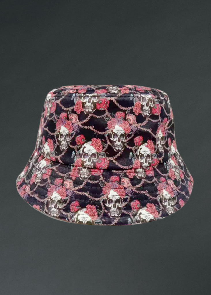skull hat bucket summer goth skully beach roses gothic vacation 