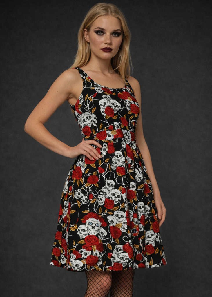 Gothic Skull and Rose Dress | Alternative Skeleton Dress | Pretty Attitude Gothic Skull and Rose Dress | Alternative Skeleton Dress | Pretty Attitude