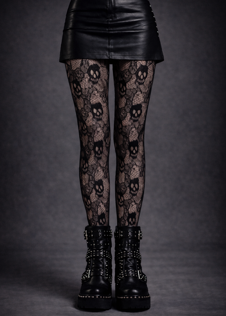 Women's Black Fishnet Tights With Patterned Spots - One Size - AR Brand
