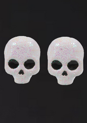 skull stud earrings goth heavy metal rocker halloween glitter womens 