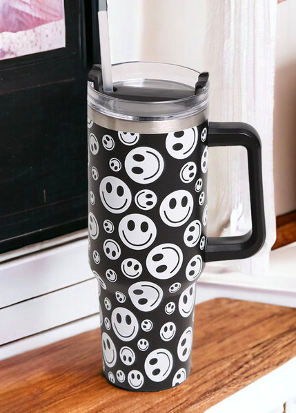 Happy Face 40oz Stainless Steel Tumbler With Handle