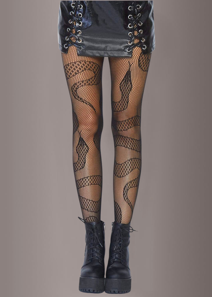 Black Snake Fishnet Tights Plus Size