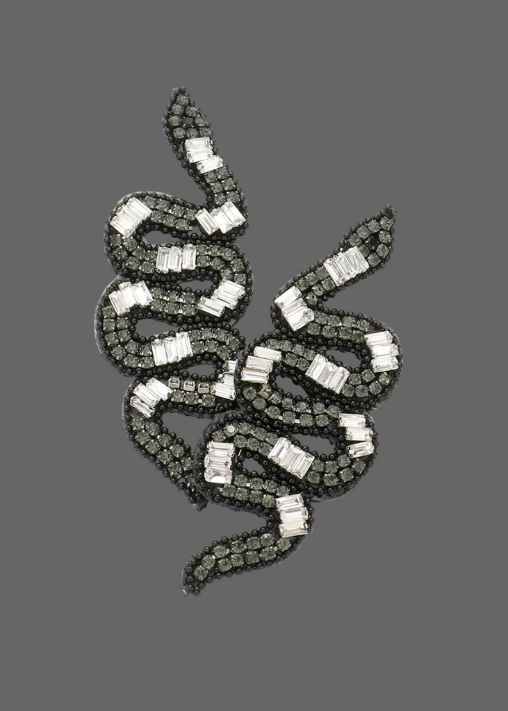 Black and white beaded goth snake earrings with serpentine design, post-back