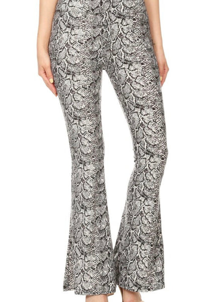 snakeskin bell bottom pants