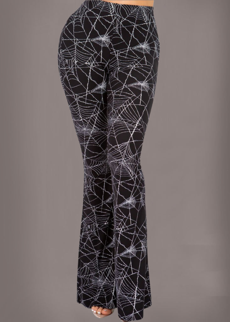 Spiderweb Bell Bottom Pants | Goth Pants | Spider Web Flare