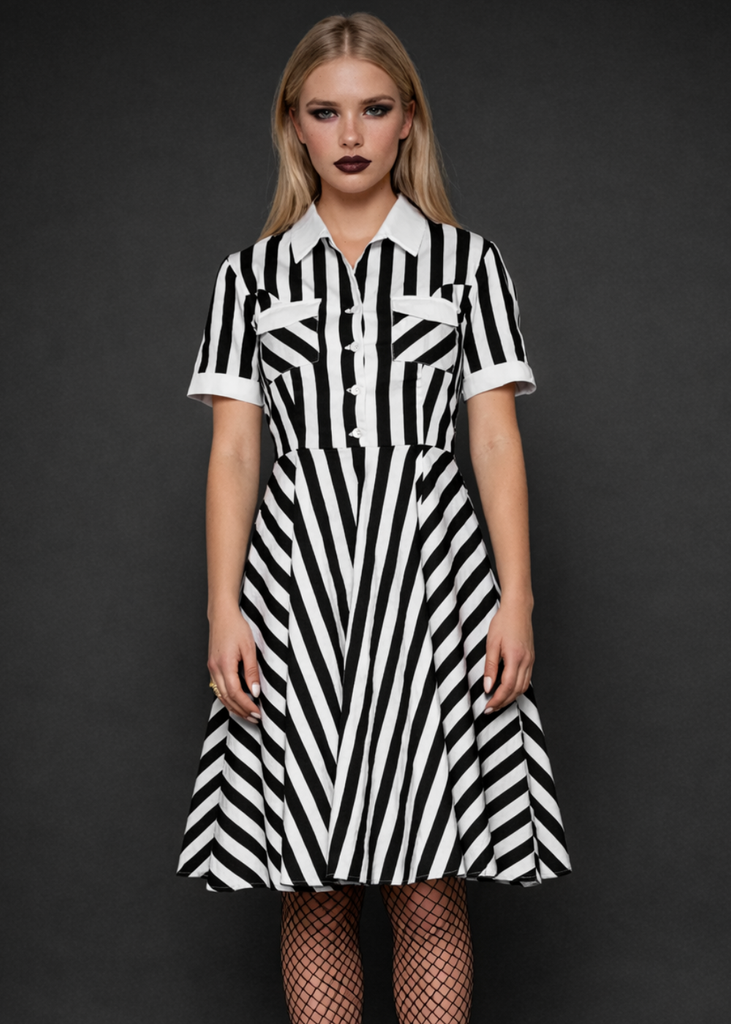 Black & White Striped Gothic Dress | Alt Shirt Dress | Pretty Attitude | Pretty Attitude Black & White Striped Gothic Dress | Alt Shirt Dress | Pretty Attitude | Pretty Attitude
