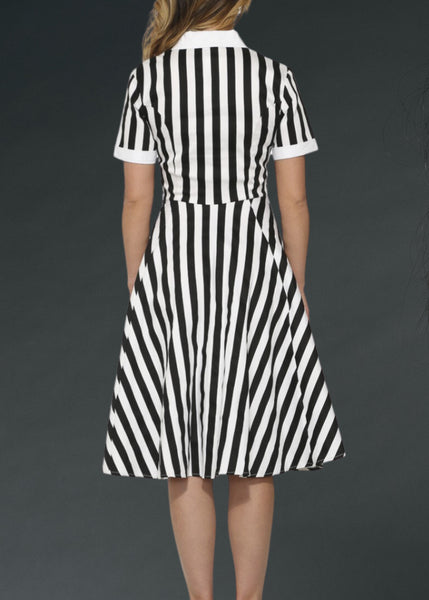 Striped black and white goth dress, punk alternative grunge style dress with bold monochrome pattern