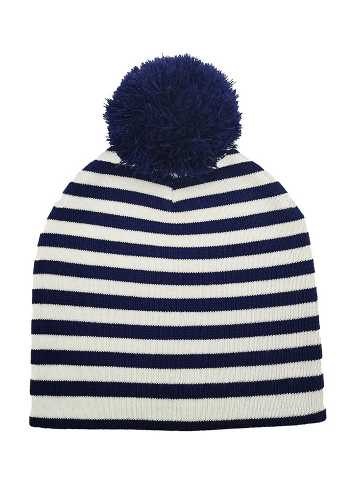 One Way or Another Striped Pom Pom Knit Beanie
