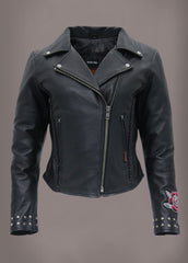 Forever Free Embroidered Rose Leather Motorcycle Biker Jacket