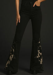 black bell bottom jeans studded cow print festival country rockstar wife concert outfit 