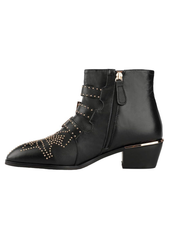 Black studded ankle leather booties