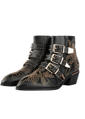 Black studded ankle leather booties