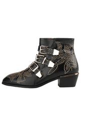 Black studded ankle leather booties