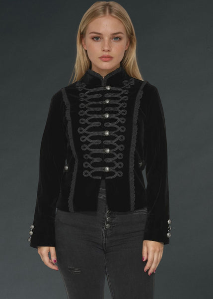 Black Velvet Steampunk Military Jacket