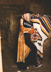 yellow gold velvet kimono boho long pockets longsleeve festival concert outfit country music 