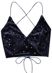 Midnight Blue Velvet Star Print Crisscross Cami