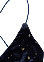 Midnight Blue Velvet Star Print Crisscross Cami