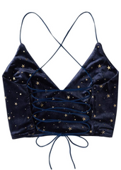 Midnight Blue Velvet Star Print Crisscross Cami