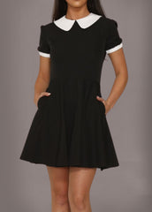 Wednesday goth dress white collar Halloween