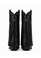 Star studded fringe detail on black mid-calf cowgirl boots
