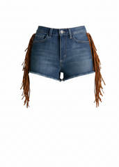 Western Fringe Denim Shorts – White Background