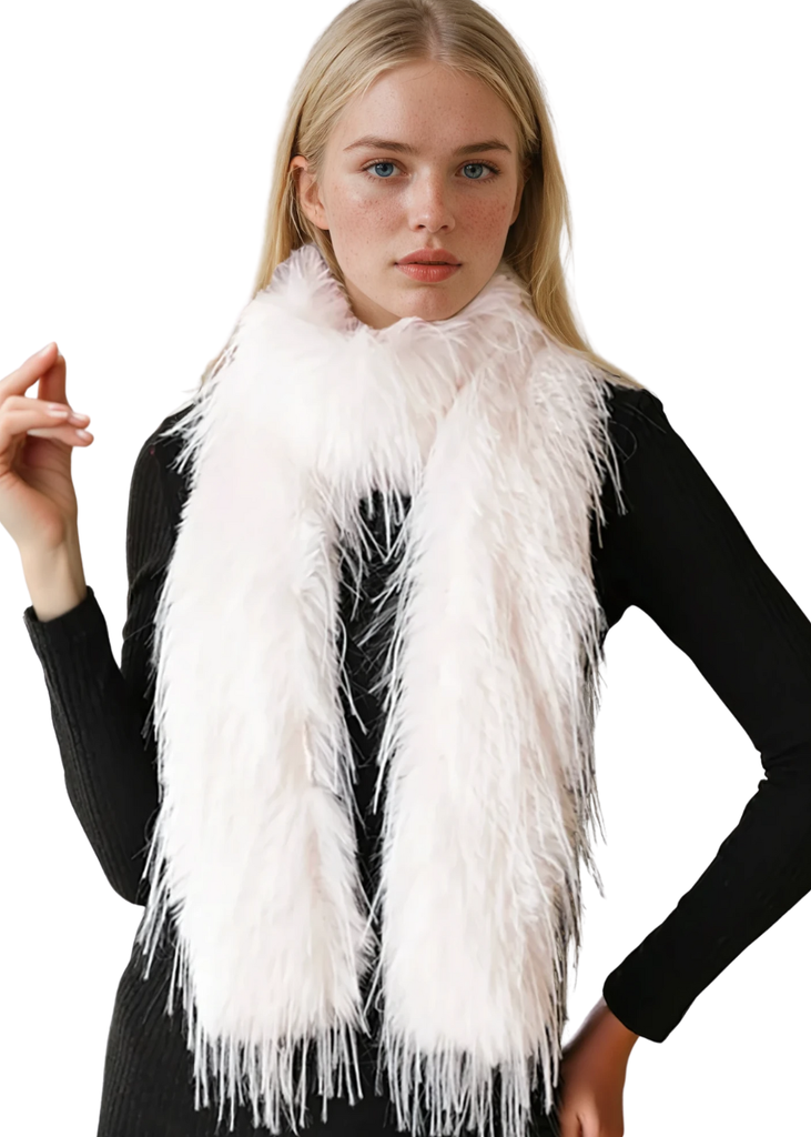 Long plush faux fur scarf, fluffy winter wrap for warm stylish layering