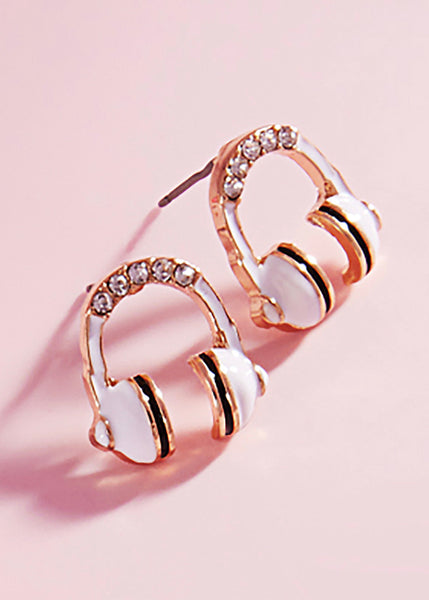 white headphone earrings DJ music festival concert womens 