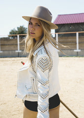 White Faux Leather Moto Jacket with Studs