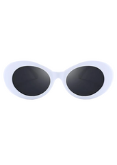 White oval retro 70s sunglasses with rose-tinted lenses – bohemian festival eyewear