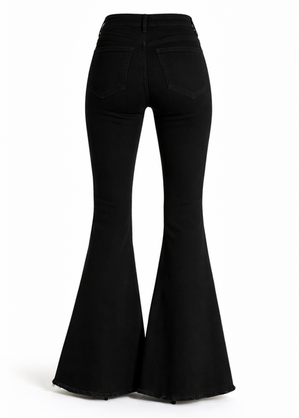 Western cowgirl flame bell bottom pants for women, edgy rock star outfit with high waisted flare silhouette