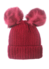 Burgundy Double Pom Beanie Hat