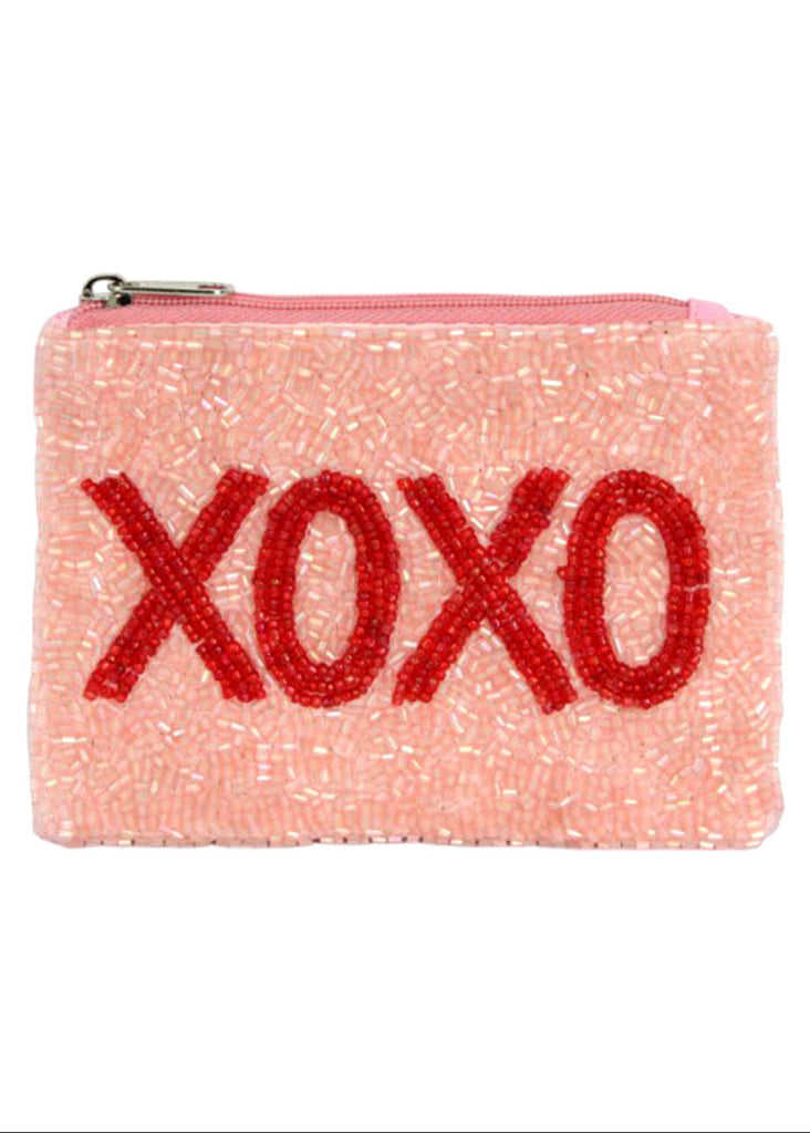 Pink glittery pouch with 'XOXO' text Valentine's day Vday love lovers Rockstar wife outfit