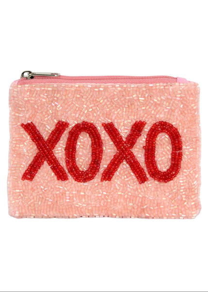 Pink glittery pouch with 'XOXO' text Valentine's day Vday love lovers Rockstar wife outfit