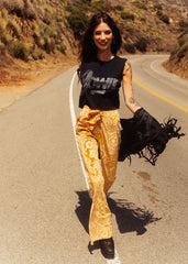 yellow velvet palazzo pants