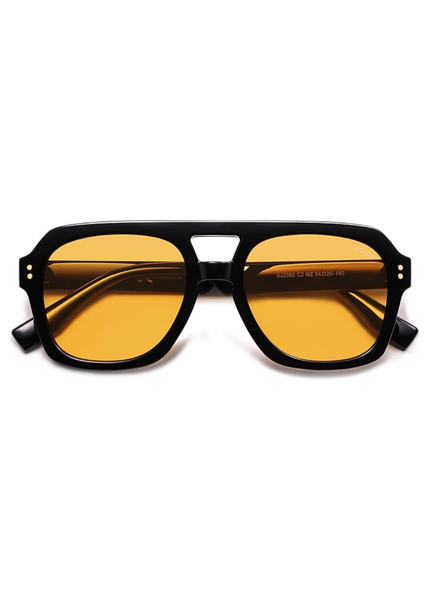 0s Retro Yellow Aviator Sunglasses Women – Antique Gold Frame Tan Lens