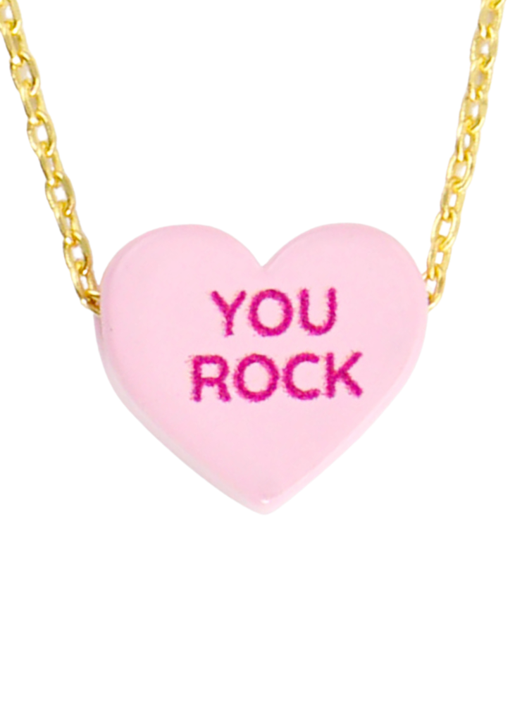pink heart you rock necklace festival birthday gift 
