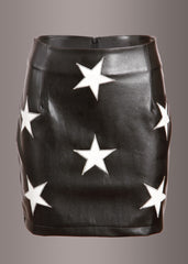 Black Faux Leather Mini Skirt with White Star Embellishments