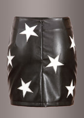 Black Faux Leather Mini Skirt with White Star Embellishments