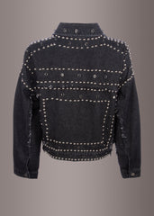studded cropped black denim jacket