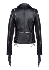 Rockstar Vegan Leather Fringe Jacket with Studs