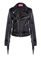 Rockstar Vegan Leather Fringe Jacket with Studs