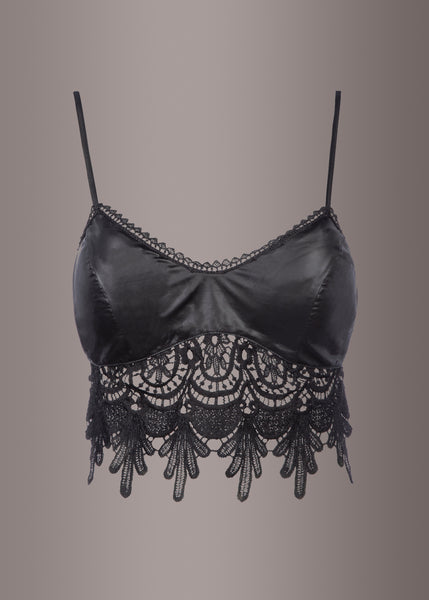 Faux Leather Bralette Top with Lace Trim