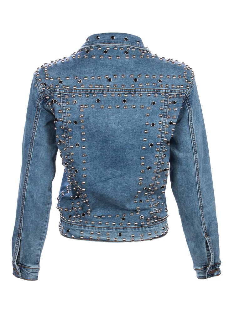 Shop Studded Denim Jean Jacket with Faux Gem Accents | Pretty Attitude ...