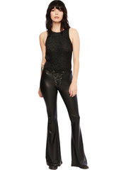 Paint It Black Faux Leather Flared Bell Bottom Pants