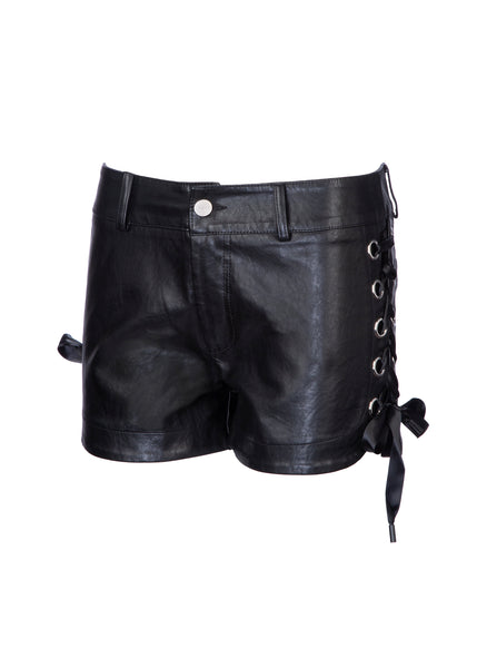 leather lace up shorts
