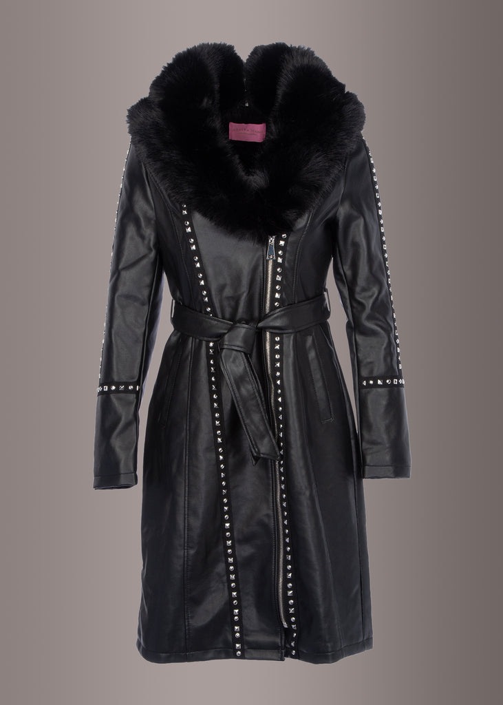  leather faux fur coat
